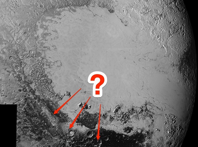 Đồng băng này bao phủ chủ yếu bởi các lớp băng bằng phẳng nhưng các nhà khoa học không thể dám chắc những vùng tối, có vẻ gập ghềnh ở phía nam đồng bằng là gì và được tạo ra bởi những gì.