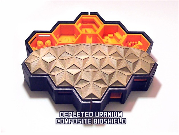 
Mô hình căn cứ dạng tổ ong QueenB xây bằng vật liệu composite và được bảo vệ khỏi bức xạ bằng uranium nghèo
