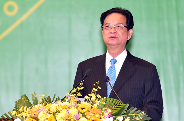 Thủ tướng Nguyễn Tấn Dũng nhấn mạnh bảo vệ môi trường vừa là mục tiêu vừa là nội dung cơ bản của phát triển bền vững. Ảnh: VGP/Nhật Bắc.