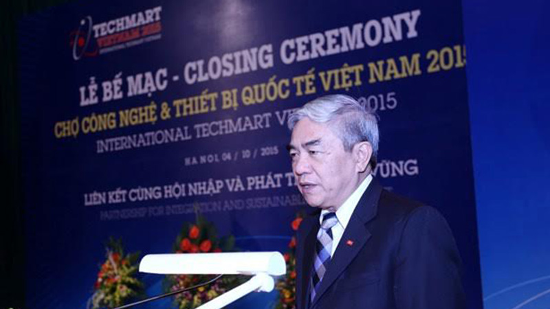 Bộ trưởng Nguyễn Quân phát biểu bế mạc Techmart 2015.