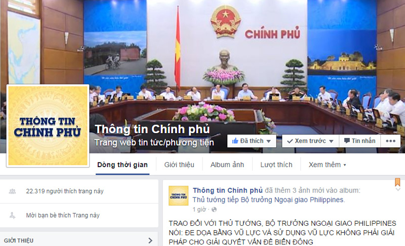 Giao diện Facebook chinhphu.vn. Ảnh chụp màn hình