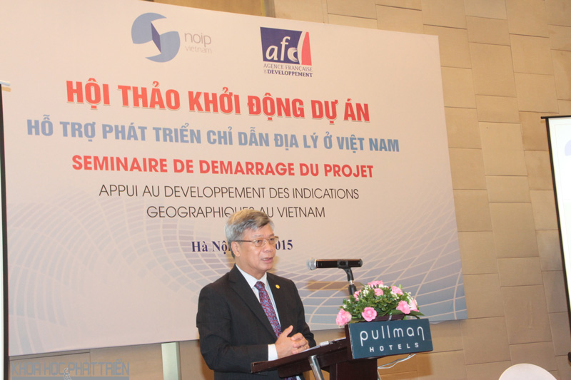 Thứ trưởng Trần Việt Thanh phát biểu tại hội thảo khởi động dự án “Phát triển chỉ dẫn địa lý ở Việt Nam”. Ảnh: Thuỳ Dương