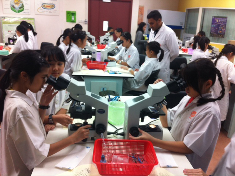 Học sinh lớp 5 đang thực hành tại phòng thí nghiệm DNA thuộc Trung tâm Khoa học Singapore. Ảnh: Mgs.sch.edu.sg