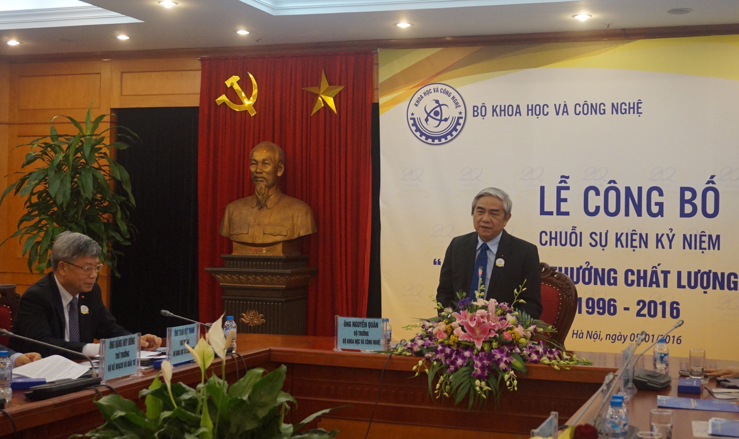 Bộ trưởng Bộ Khoa học và Công nghệ Nguyễn Quân phát biểu tại lễ công bố chuỗi sự kiện 