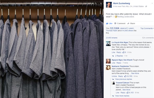 Hãy giúp ông chủ Facebook chọn một chiếc áo phông xám để đi làm.