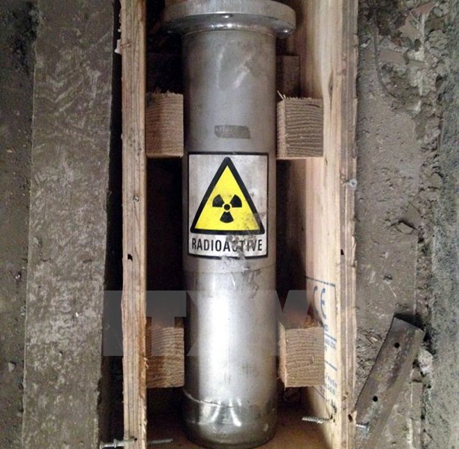 Hình ảnh cục phóng xạ bị mất tại Nhà máy thép Pomina 3 hồi năm 2015. (Ảnh: Đoàn Mạnh Dương/TTXVN)