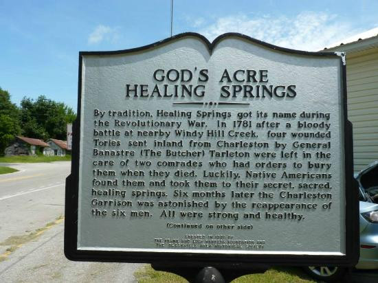 Bia giới thiệu lịch sử hình thành tại lối vàoGod's Acre Healing Springs