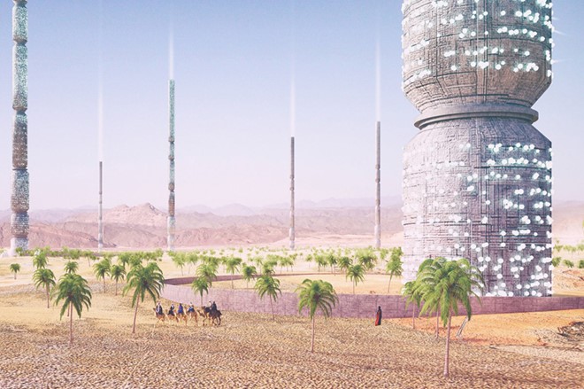 Khu tổ hợp Valley of the Giants giống như một ốc đảo nhân tạo trên sa mạc. Tại tòa nhà hình trụ thon thả này, người ta có thể trồng cây, thu thập và xử lý nước; và thụ phấn cho khu vực xung quanh. 