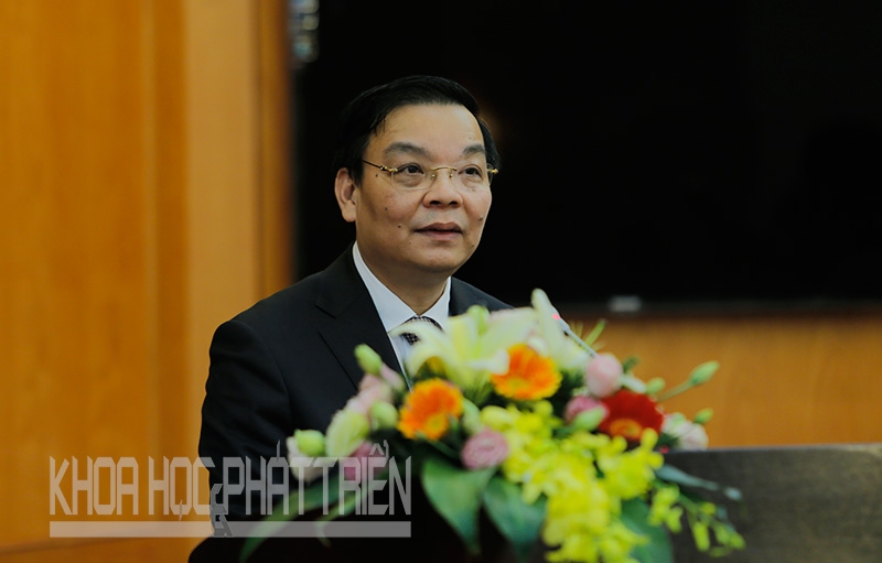 Bộ trưởng Chu Ngọc Anh phát biểu tại lễ bàn giao công tác bộ trưởng Bộ Khoa học và Công nghệ. Ảnh: Loan Lê.