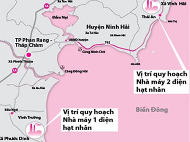 Vị trí quy hoạch Nhà máy điện hạt nhân Ninh Thuận 1 và 2.