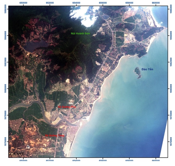 Ảnh chụp qua vệ tinh VNREDSat-1 khu vực lân cận Vũng Áng. ảnh: Viện hàn lâm KH&CNVN.