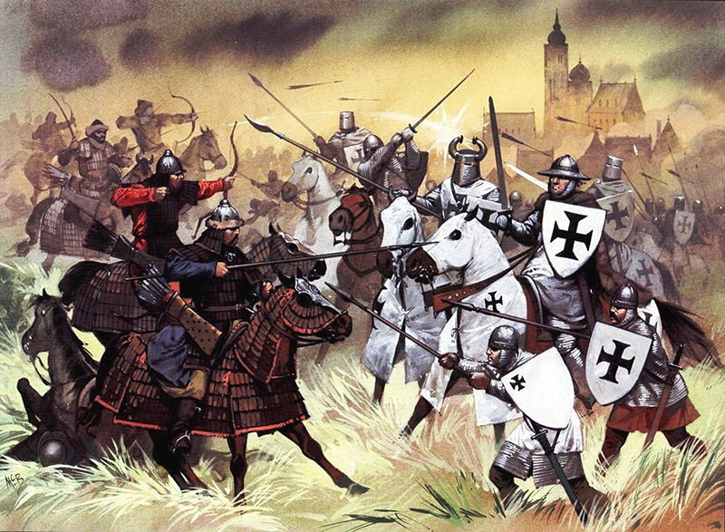 Đại quân Mông Cổ (trái) từng là nỗi khiếp sợ của nhiều quốc gia châu Âu vào đầu thế kỷ 13. Ảnh minh họa: Tagmata
