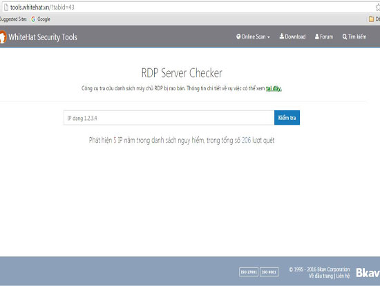  Công cụ RDP Server Checker được Bkav cung cấp miễn phí cho người dùng.