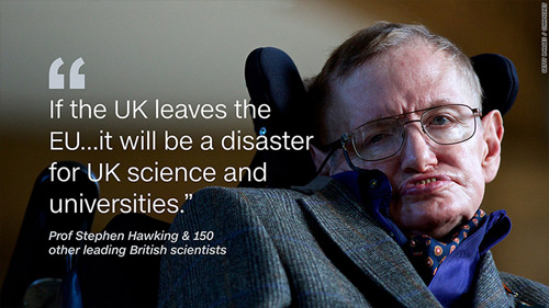  Stephen Hawking cùng 150 nghiên cứu sinh thuộc Hội Hoàng gia cho rằng rời EU sẽ là một “thảm họa đối với khoa học và các trường đại học Anh” - Ảnh: Getty