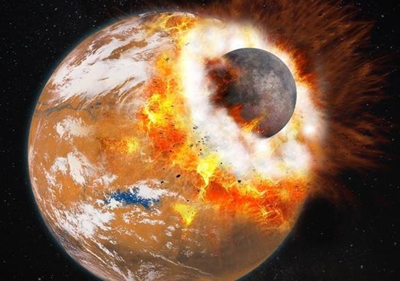 Ảnh minh họa vụ va chạm dẫn đến sự hình thành của Phobos, Deimos và mặt trăng của sao Hỏa. Nguồn: Huffingtonpost