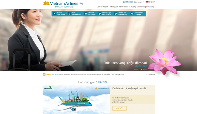 Website của Vietnam Airlines hoạt động bình thường, các giao dịch được thực hiện thông suốt.  