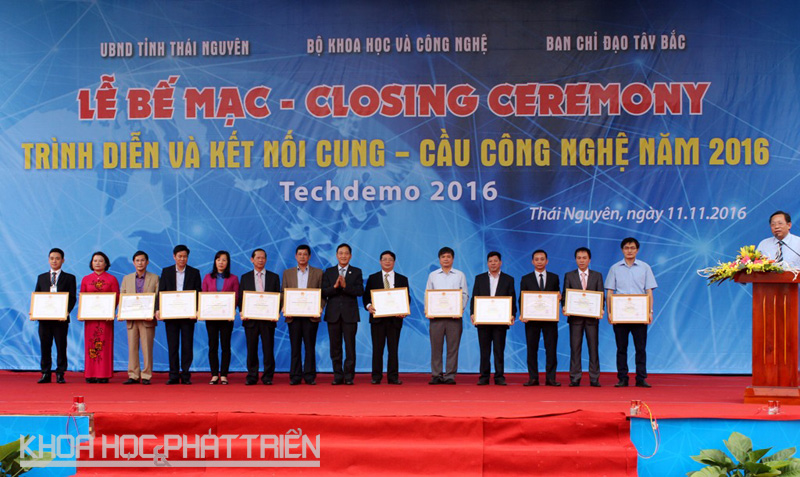 Thứ trưởng Trần Văn Tùng trao tặng bằng khen cho các cá nhân, tập thể có thành tích trong tổ chức sự kiện.
