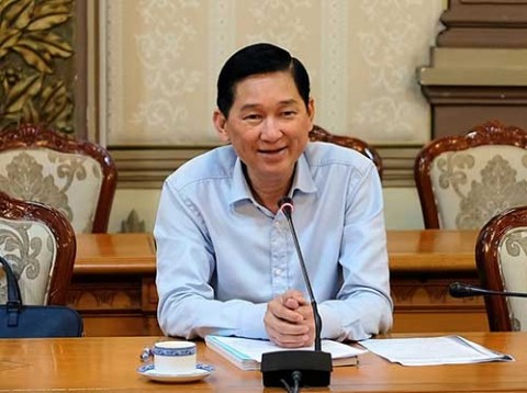 Phó chủ tịch UBND TP.HCM Trần Vĩnh Tuyến tại buổi gặp gỡ đầu xuân với các doanh nghiệp công nghệ thông tin.