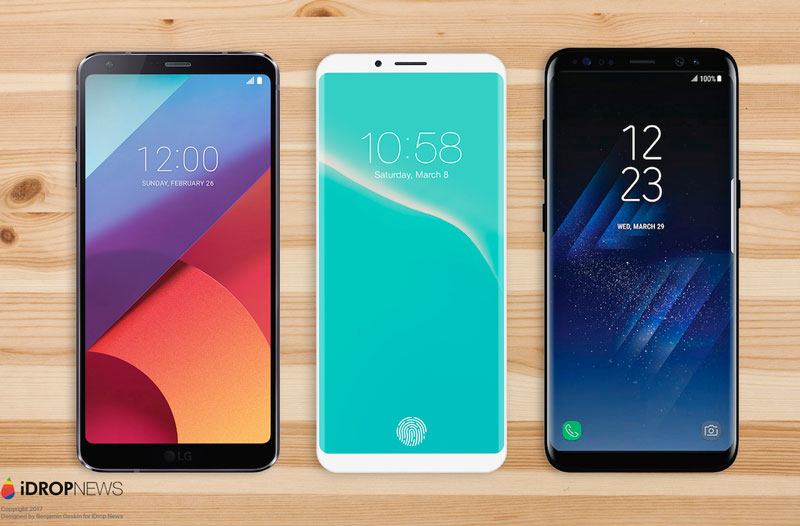 LG G6, iPhone 8 Jet White và Samsung Galaxy S8 (từ trái sang).