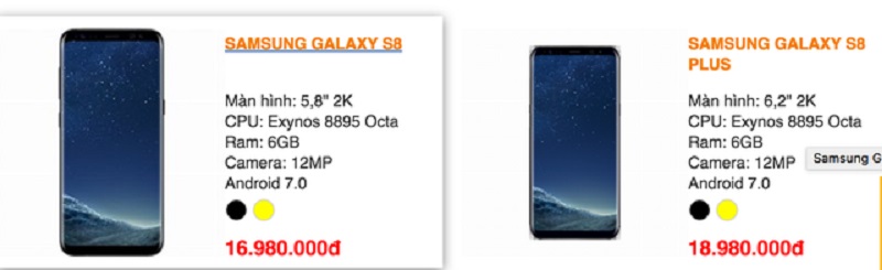 Giá Galaxy S8 và S8 Plus đang bán ở VN