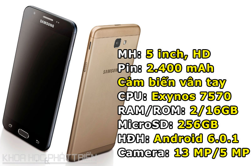 Samsung Galaxy J5 Prime (4,99 triệu đồng xuống còn 4,69 triệu đồng).