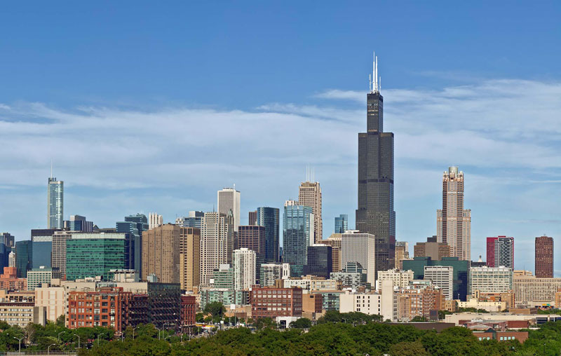 9. Willis Tower (108 tầng). Là tò nhà chọc trời ở Chicago, Mỹ. Đây là công trình cao nhất thế giới từ năm 1973 - 1998. 