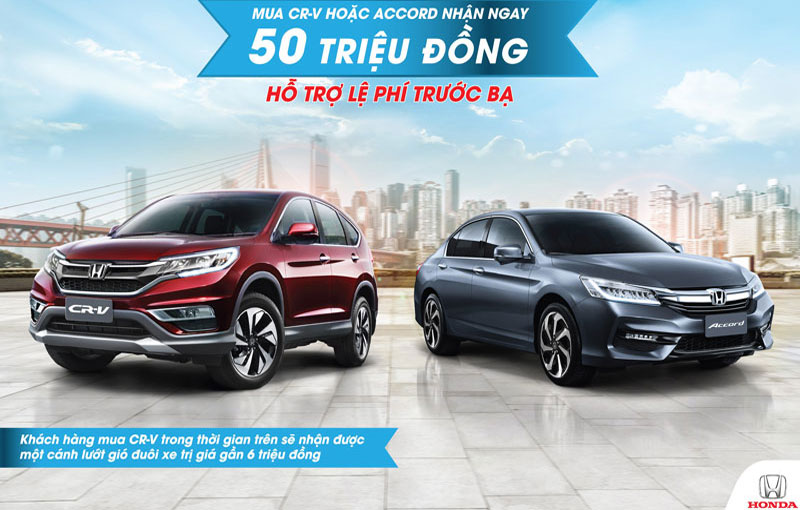Honda ưu đãi lớn cho khách hàng mua CR-V và Accord. Nhằm kích cầu tiêu dùng, Honda Việt Nam đã tiến hành chương trình khuyến mãi hấp dẫn với khách hàng mua xe CR-V và Accord từ nay đến hết ngày 7/6. (CHI TIẾT)
