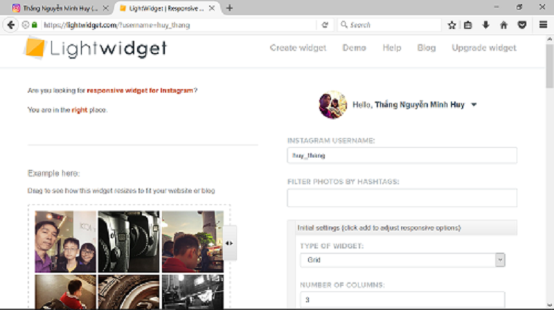 LightWidget hỗ trợ nhúng mã HTML khung ảnh Instagram vào các trang web khác.