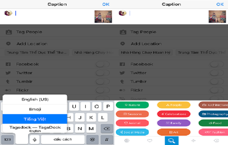 Ứng dụng Tagsdock bổ sung bàn phím cho iPhone với nhiều từ khóa hashtag phổ biến.