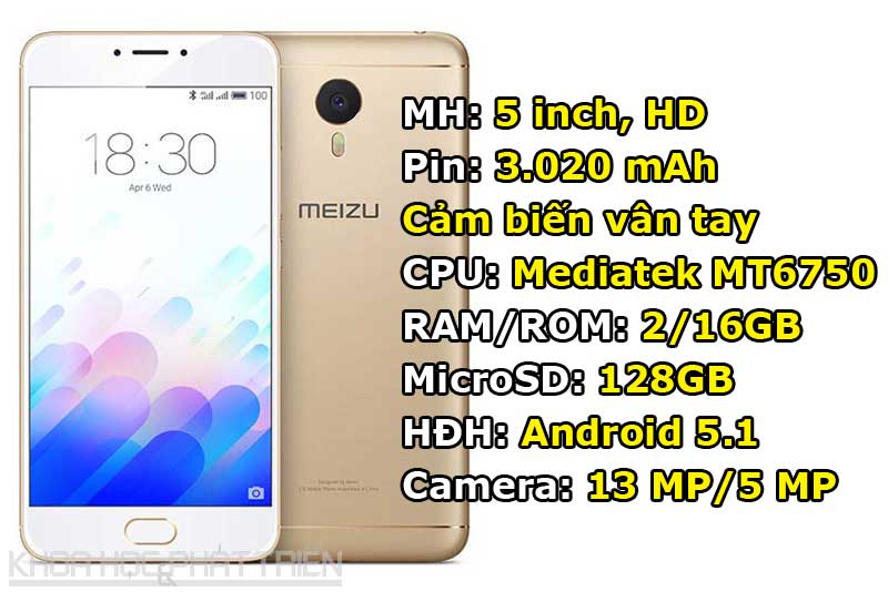 Meizu M3s (2,99 triệu đồng xuống 2,69 triệu đồng).