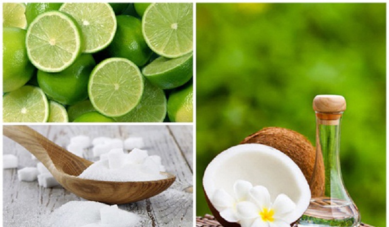 Chanh, dầu dừa, đường có thể giúp tẩy tế bào chết cho môi.
