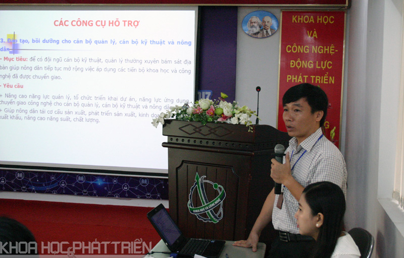 Ông Lê Huy Hoàng giới thiệu chương trình hỗ trợ ứng dụng, chuyển giao tiến bộ KH&CN về nông nghiệp