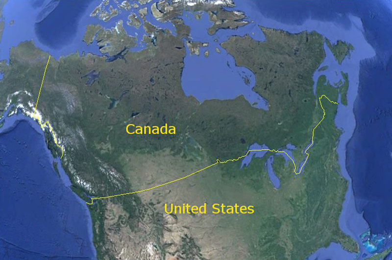 1. Canada - Mỹ. Chiều dài: 8.893 km.