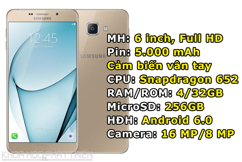 Samsung Galaxy A9 Pro (10,99 triệu đồng xuống còn 10,49 triệu đồng).