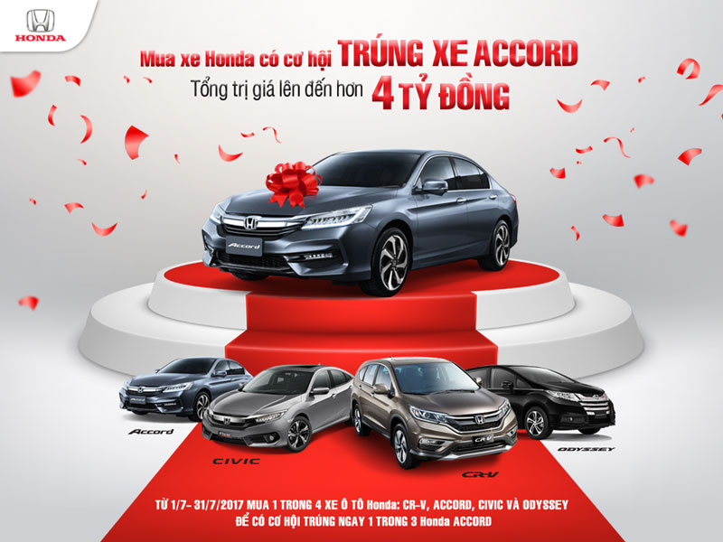 Những mẫu xe có cơ hội trúng xe Accord của Honda Việt Nam trong tháng 7.