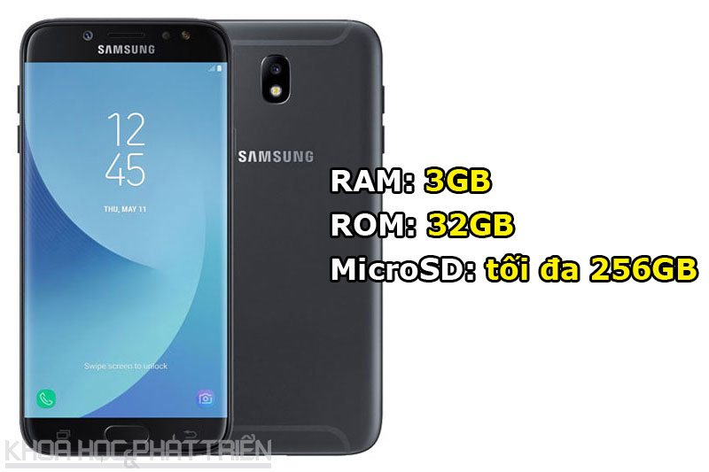Samsung Galaxy J7 Pro có 2 khay SIM cùng khe cắm thẻ nhớ chuyên biệt.