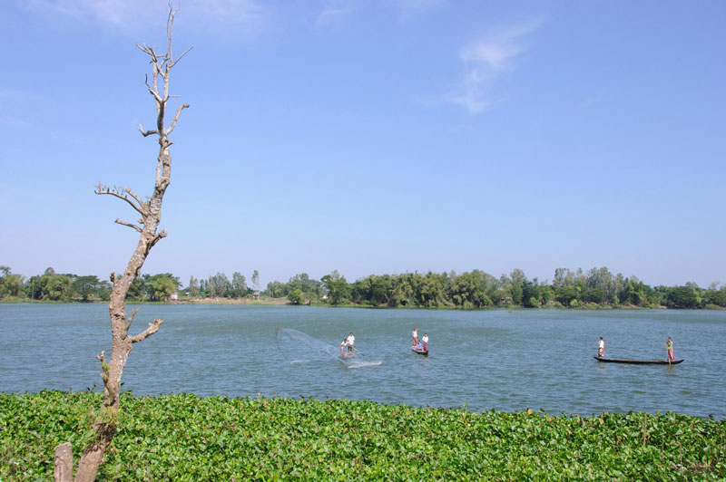 Búng Bình Thiên là một hồ nước lớn, thông với sông Bình Di ở một con rạch nhỏ, nhưng không thông với sông Hậu. Ảnh: Landodia.