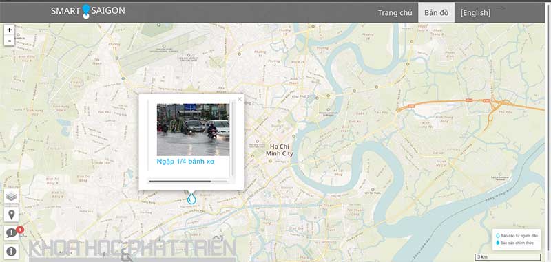 Báo cáo ngập trên bản đồ của website Smartsaigon.info