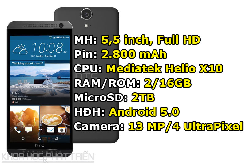 HTC One E9 Dual (từ 4,99 triệu đồng xuống 3,99 triệu đồng).