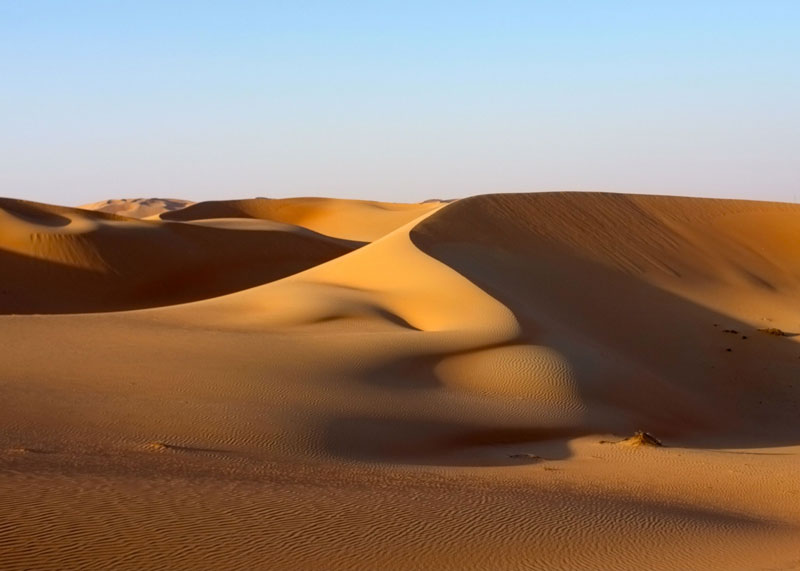 Sa mạc Rub al-Khali được bao phủ bởi những đụn cát cao tới 250m, xen kẽ là các đồng bằng rải sỏi và đá vôi. 