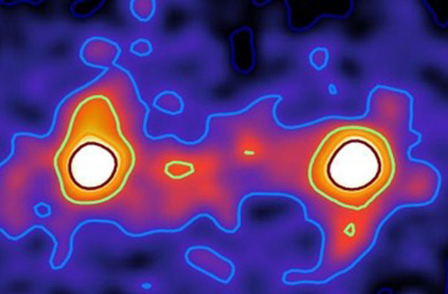 Hình ảnh đầu tiên về sự tồn tại của cầu vật chất tối trong vũ trụ. Ảnh: Knowridge.