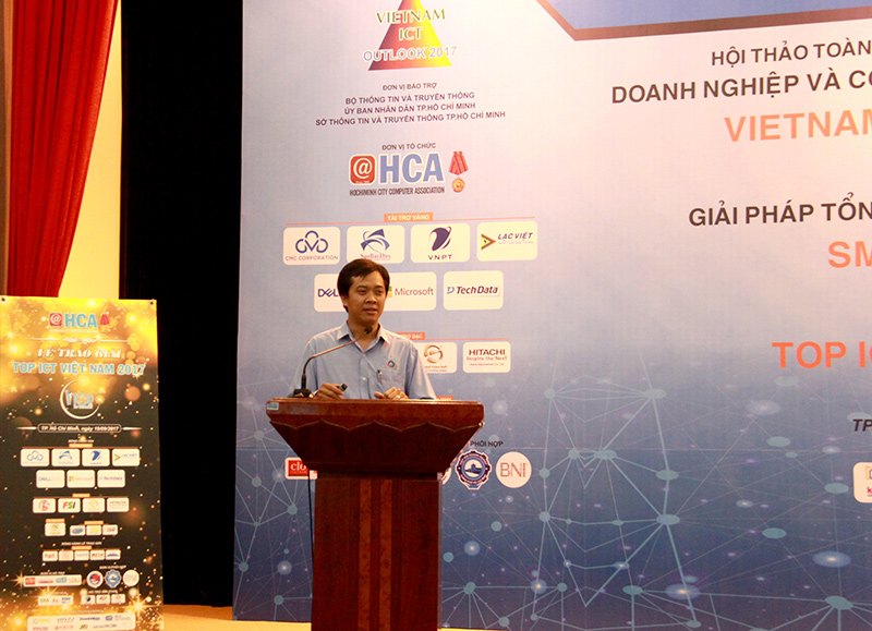 Ông Đoàn Xuân Huy Minh tại buổi công bố về hội thảo Giải pháp cho đô thị thông minh và VIO 2017. Ảnh: ICST
