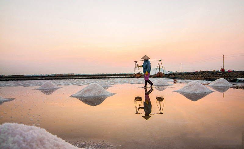Tới cánh đồng muối Phương Cựu, bạn sẽ được chứng kiến cảnh đông vui nhộn nhịp người như trẩy hội trên ruộng muối. Ảnh: Phanrangninhthuan.