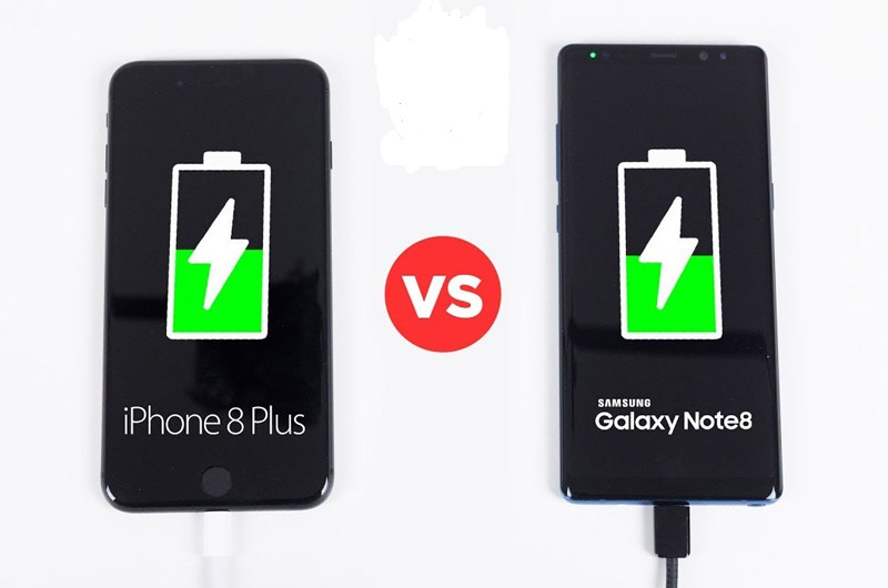 iPhone 8 Plus (trái) sạc pin chậm hơn Galaxy Note 8.