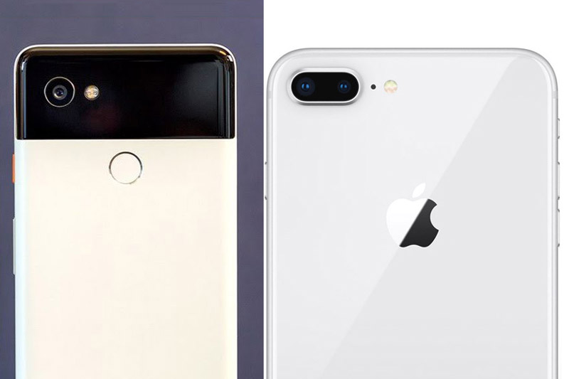 Google Pixel 2 XL (trái) và iPhone 8 Plus.