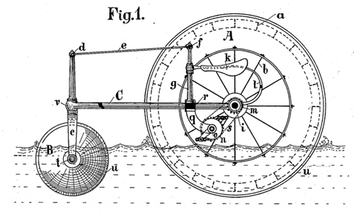 Thiết kế xe đạp nước ba bánh nổi tiếng của Georg Pinkert năm 1891. Ảnh: Smithsonian.