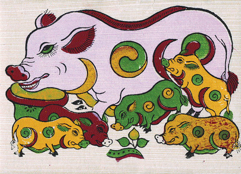 Lợn ráy - một tác phẩm nổi tiếng thuộc dòng tranh dân gian Đông Hồ.