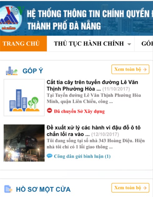 Hệ thống thông tin Chính quyền điện tử Đà Nẵng (egov.danang.gov.vn).