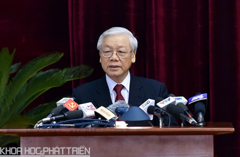 Tổng bí thư Nguyễn Phú Trọng phát biểu khai mạc tại Hội nghị lần thứ 6 Ban Chấp hành Trung ương Đảng khóa 12. Ảnh: VPG