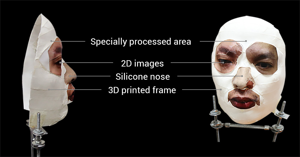 Chiếc mặt nạ hoàn chỉnh được kết hợp từ in 3D, in ảnh 2D cùng nhiều phụ kiện 